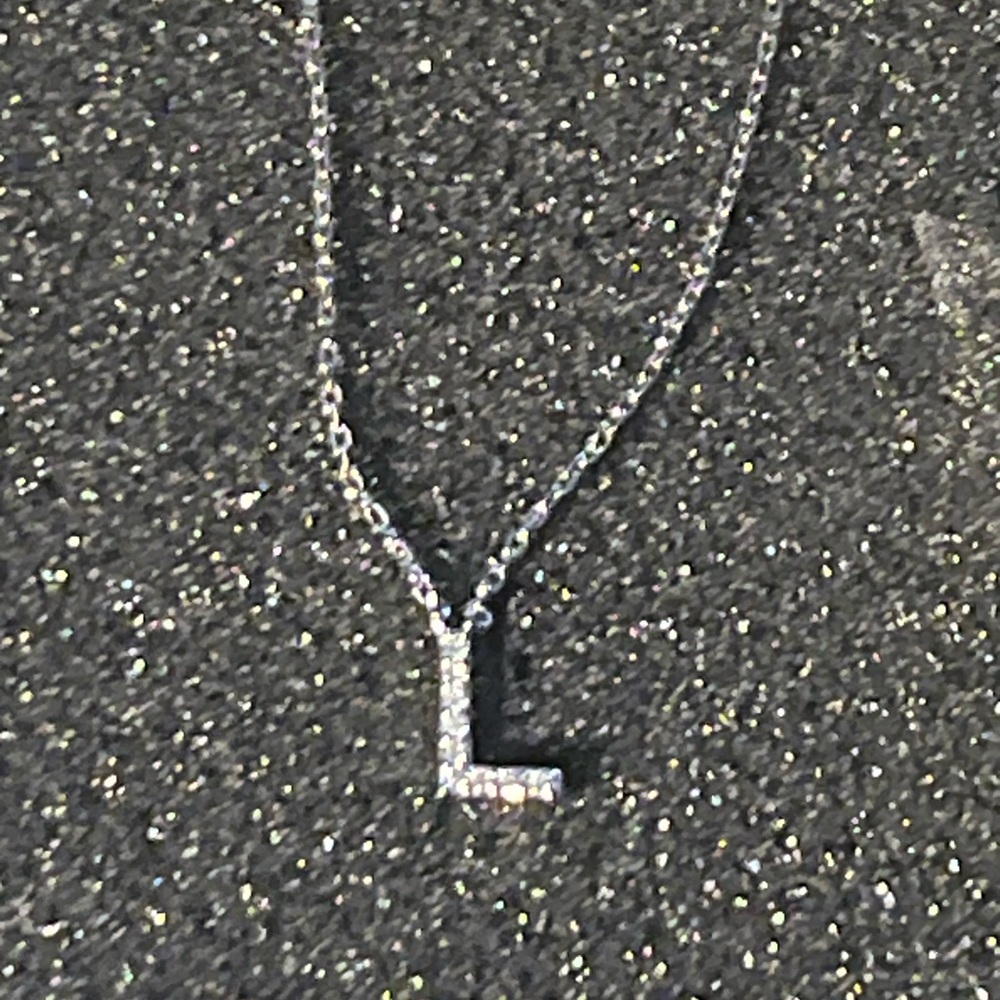 Initial L 14K White Gold Plated Cubic Zirconia Necklace